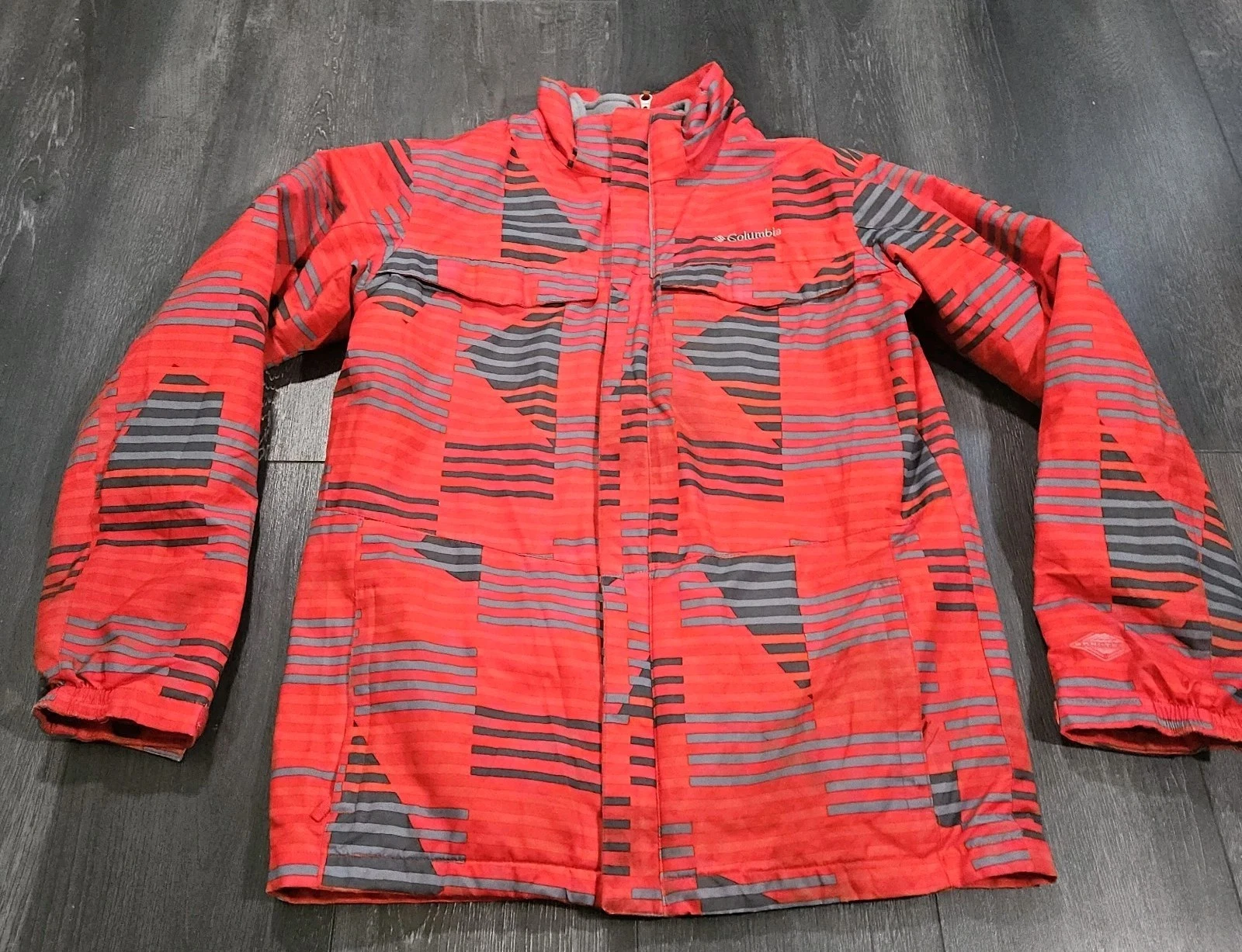 Columbia Interchange Jacket Youth Boys XL Red Striped Ski Omni-Tech Waterproof