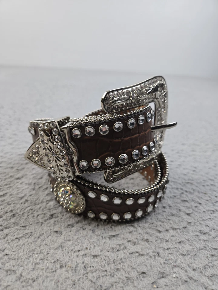 Cinturón Blazin Roxx Mujer Cuero Marrón Estrás Rodeo Bling Vaquera Tachuela Mediana Foto 2 de 4