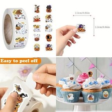 Roll Of 500 Halloween Stickers with Ghosts and Pumpkins and Cats