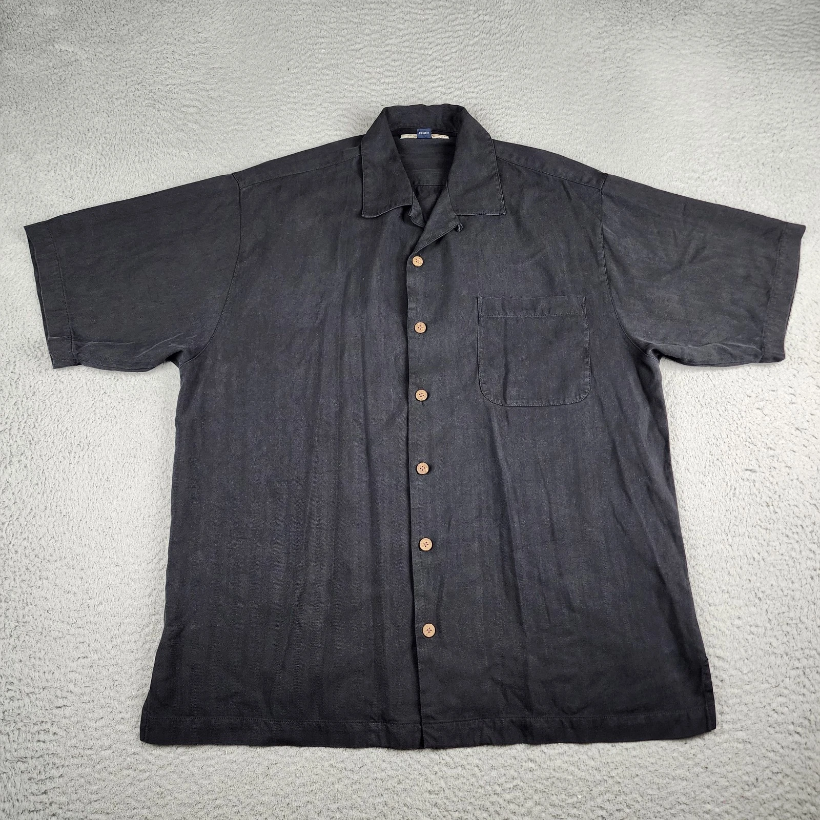 Tommy Bahama Shirt Mens Medium Black Silk Short Sleeve Button Up Hawaiian Beach