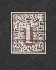 Briefmarke Hamburg MNr 2, 1 Sch. braun gestempelt