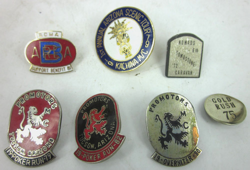 1970s-80s 7 diff Motorcycle Ride Tour Pins Run TUCSON Tombstone Arizona NOMADS +