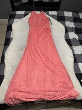Guess Coral Pink Pleated Halter Maxi Dress Lace Bodice Gown Boho Size Medium NWT