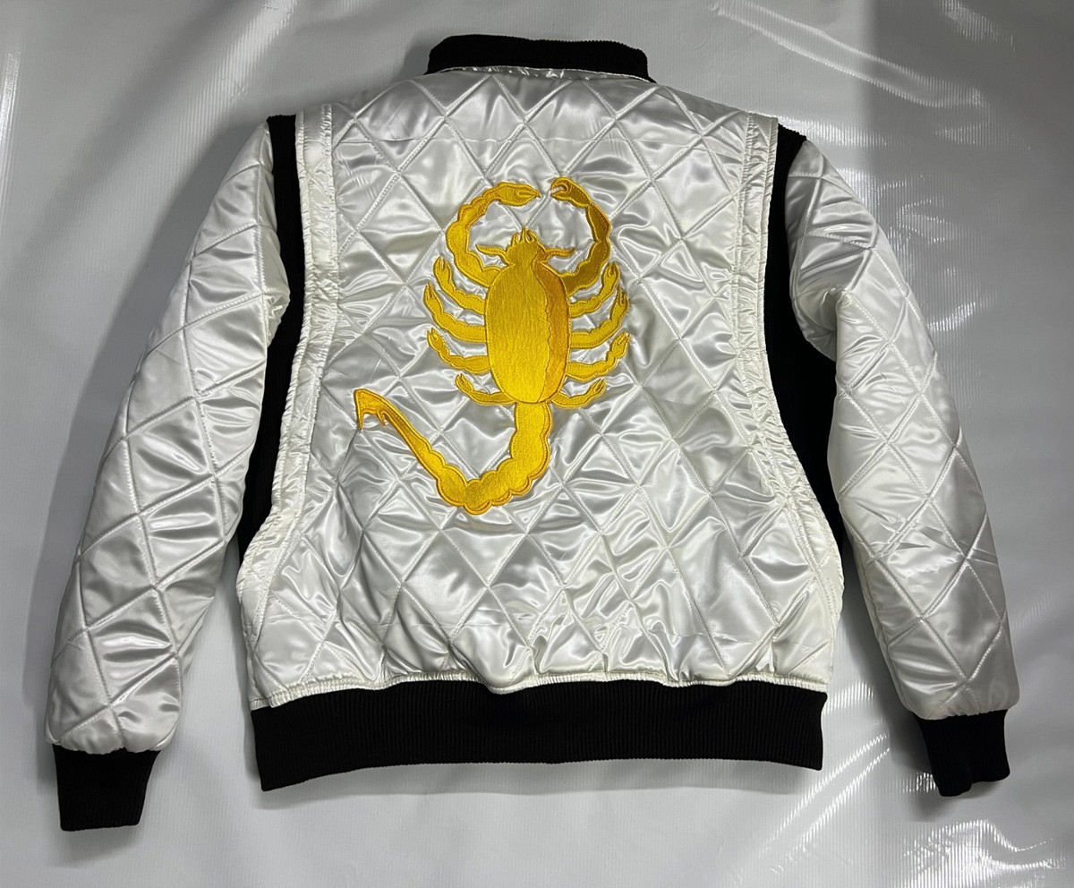 Men's Drive Scorpion Bomber Jacket Ryan Gosling White Satin