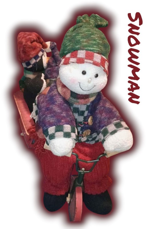 Snowman with baby snowman and penguin