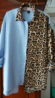 DAMENBLUSE VON SHEIN GESTREIFT +ANIMALPRINT ASYMETRISCH OVERSIZED XL/44