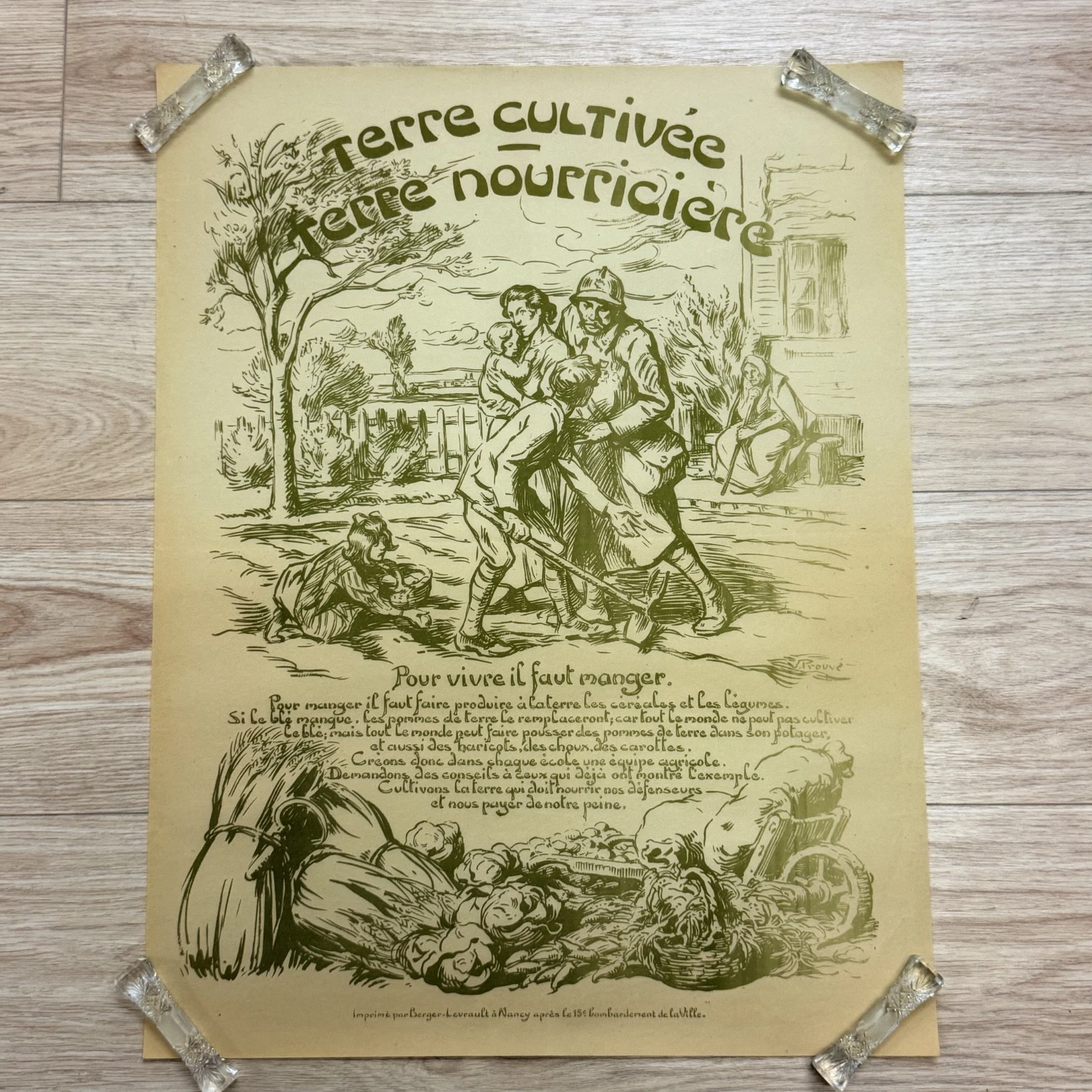 Affiche Victor Prouvé Terre cultivée nourricière 1918 WW1