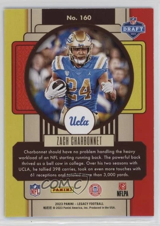 2023 Panini Legacy Rookies Green /100 Zach Charbonnet #160 Rookie RC - Image 2 of 2