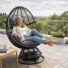 Polyrattan Loungesessel Schwingsessel Rattan Sessel Relaxsessel Stuhl Anthrazit