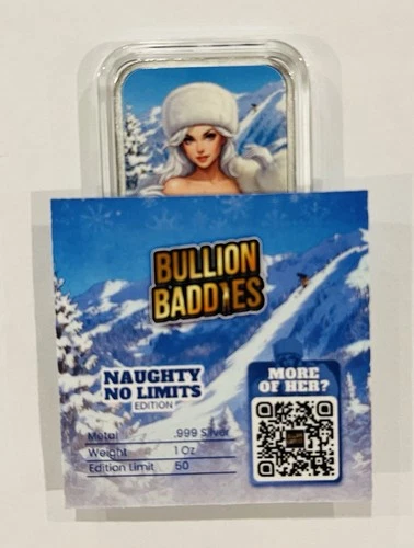 Bullion Baddies "No Limits" Bella Ski Bunny 1 Of 50 Silver .999 1 Ounce Art Bar