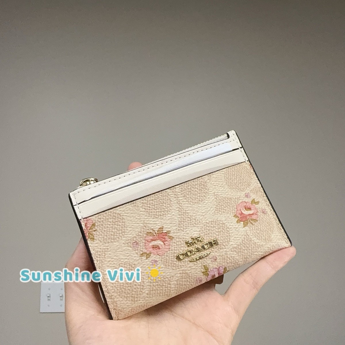 NWT Coach CAR16 Mini Skinny I.D Case Signature Canvas W/Floral