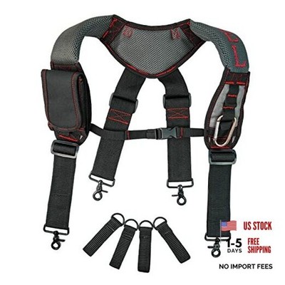 Gel Padded Tool Belt Suspenders Work Belt Trigger Snap Hook with Red Color