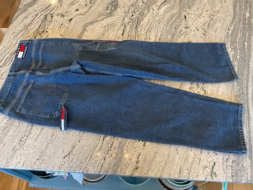 Jeans da falegname vintage Tommy Hilfiger Y2K gamba larga nastro con passante 34 - Foto 2 di 11