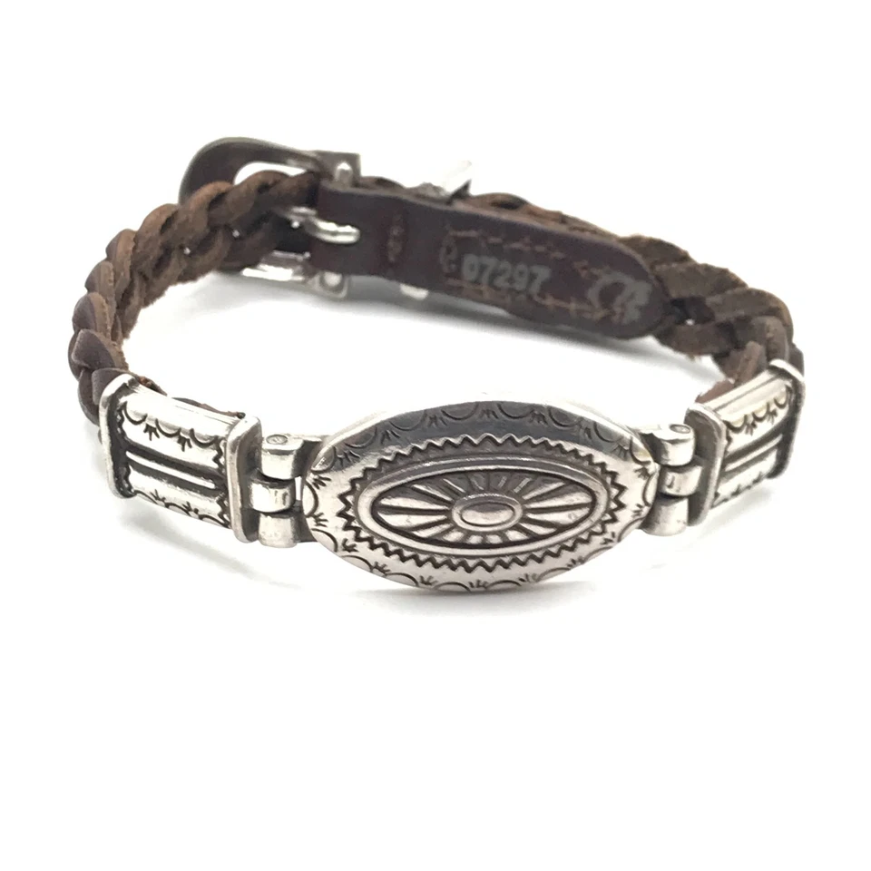 Браслет BRIGHTON Santa Fe в западном стиле тканый коричневый кожаный и посеребренный винтажный - Изображение 2 из 4