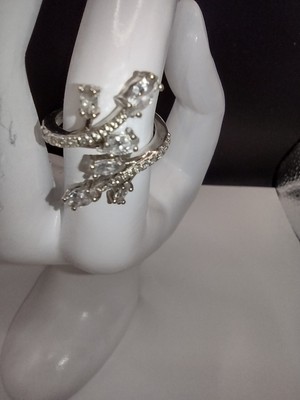 VTG IBB CN 925 Sterling Silver Bypass Branches Ring Adjustable W/Clear Stones