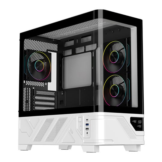 Powercool White Arctic Matx Tempered Glass Gaming Case, 4× Pwm Argb Fans, 9-Port Pwm Hub & Rf Remote - Pcarcticwh - Image 2