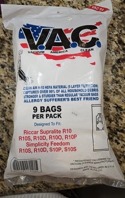 9 cloth HEPA H10 vacuum bag Riccar Supralite R10 Simplicity Feedom R10S R10D