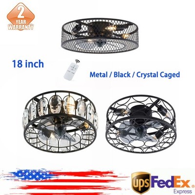 LED Ceiling Fan Light Semi Flush Mount Caged Fan Lamp with Remote Control Modern