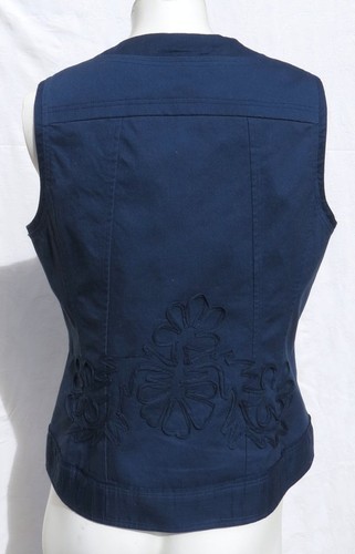 79 $ Coldwater Creek blau tailliert Stretch Blumen Soutache Reißverschluss Weste Jacke Gr. S 4 6 - Bild 2 von 6