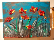 RED POPPIES IMPRESSIONIST LARGE ORIGINAL OIL  PAINTING  CANVAS ART - RBefUO8