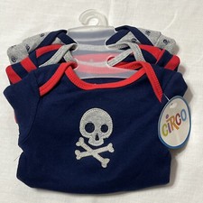 New Infant Boys Circo Bodysuits Lot of 3 Long Sleeve 0-3 Months Skull Halloween