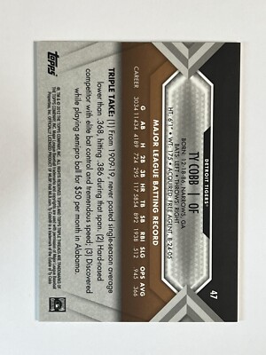 2012 Topps Triple Threads Ty Cobb Sepia Detroit Tigers #47 /625 