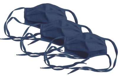 Adjustable Cotton Blend Face Cover 3-Pack, Blue Twill, 80% Poly-20% Cotton