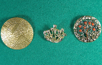 3 Broschen Anstecknadeln Restposten Vintage 20.Jh Blumen Tulpen Apfelbaum Designs schön