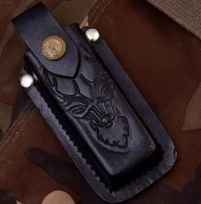 Folding Pocket Knife Sheath | Dear Engraved 5" Genuine Leather Belt Loop Case