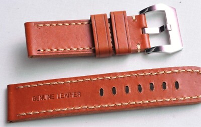 24mm Premium Calf Leather 5mm Thick Brown Strap Screw-in Tang Buckle
