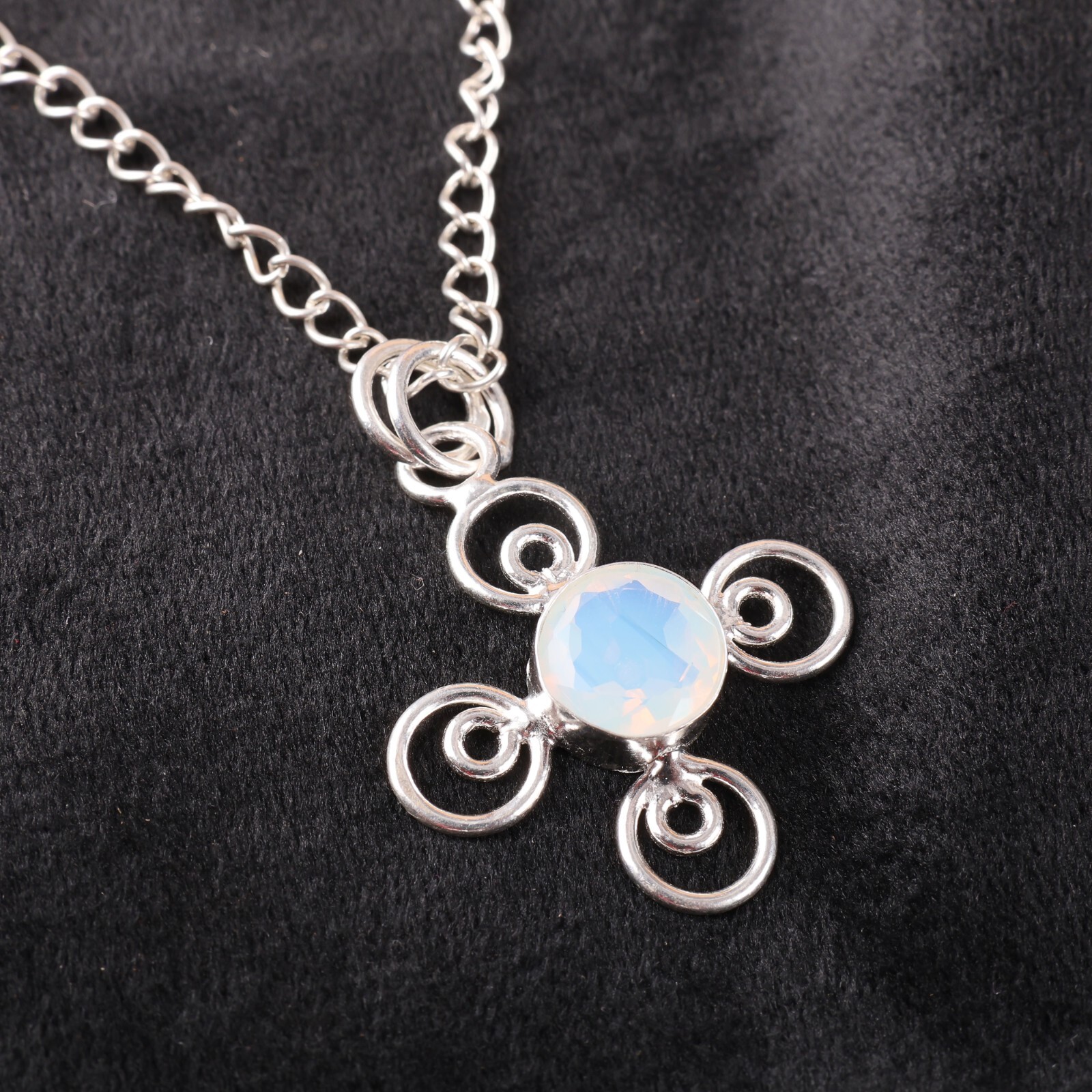 925 Silver Milky Opal Stone Wife October Birth Handcrafted Bezel Ethnic Pendant