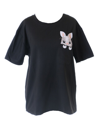 TP-176-1 Schwarz Hase Rabbit Bunny Brusttasche T-Shirt Pastel Goth Lolita Kawaii