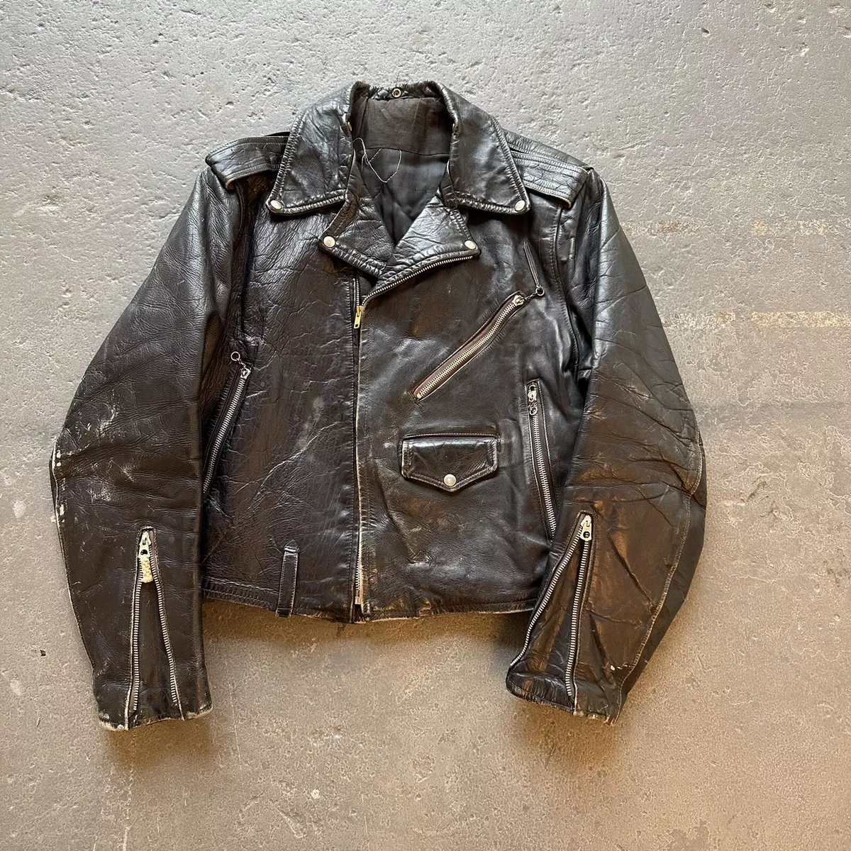 Vintage 50s Steerhide Horse Hide Leather Motorcycle Jacket Size 42