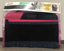 Five Star XPANZ Pencil Pouch Fits 3 Ring Binder 2 Compartments Pink Blue Black