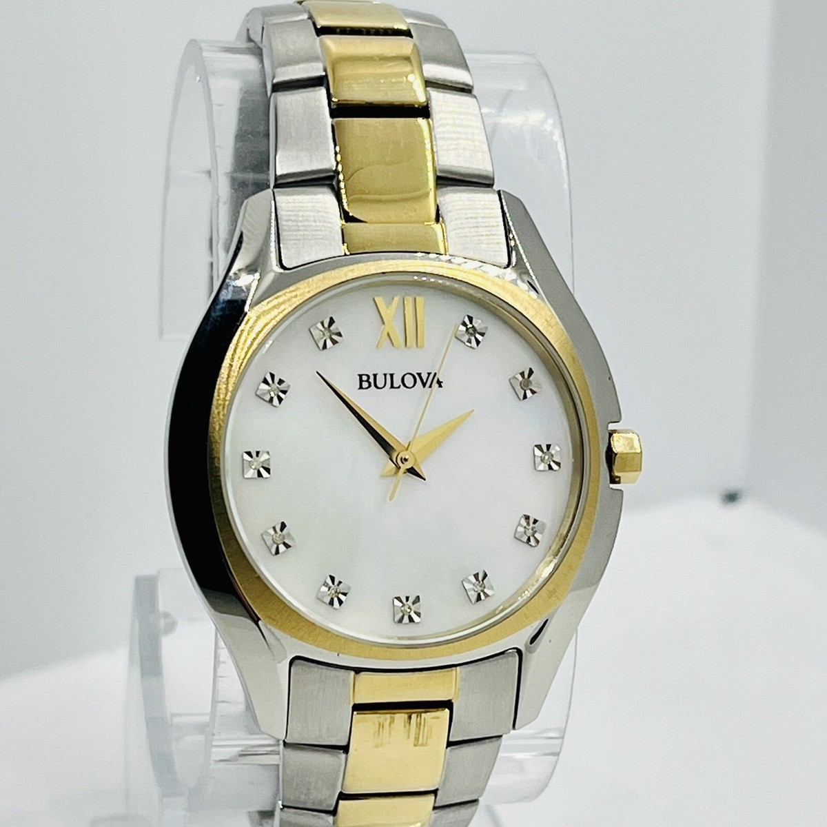 Bulova Women's Diamond Two Tone White Dial Stainless Steel 32mm