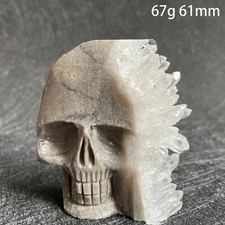 Natural Stone Skull Carving Crystal Clear Quartz Cluster Polished Rock Healing
