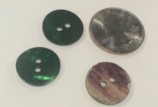 DILL BUTTONS #300975 GREEN NATURAL PEARL ROUND- 2 HOLE-18MM-- 6 BUTTONS IN A SET