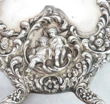 ART NOUVEAU ERA UNGAR BROTHERS STERLING SILVER REPOUSSE' HAND MIRROR