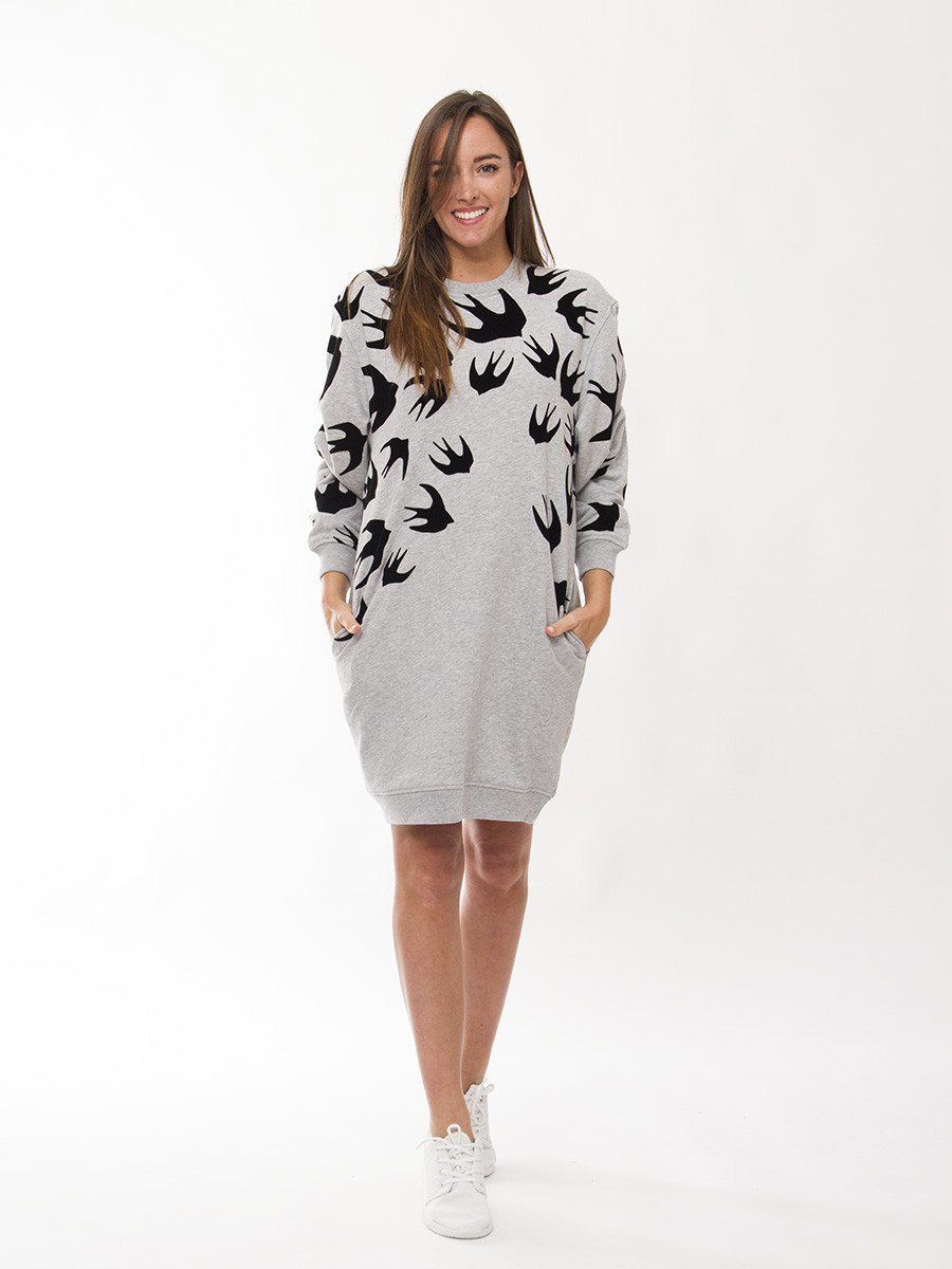 100 cotton sweatshirt dress % 100 Authentic Women GRAY-BLACK Swallow Women Sweatshirt DRESS