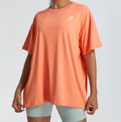 Women's Oversized Workout T-Shirt Orange Quick Dry Gym Yoga XL Plus Size New
