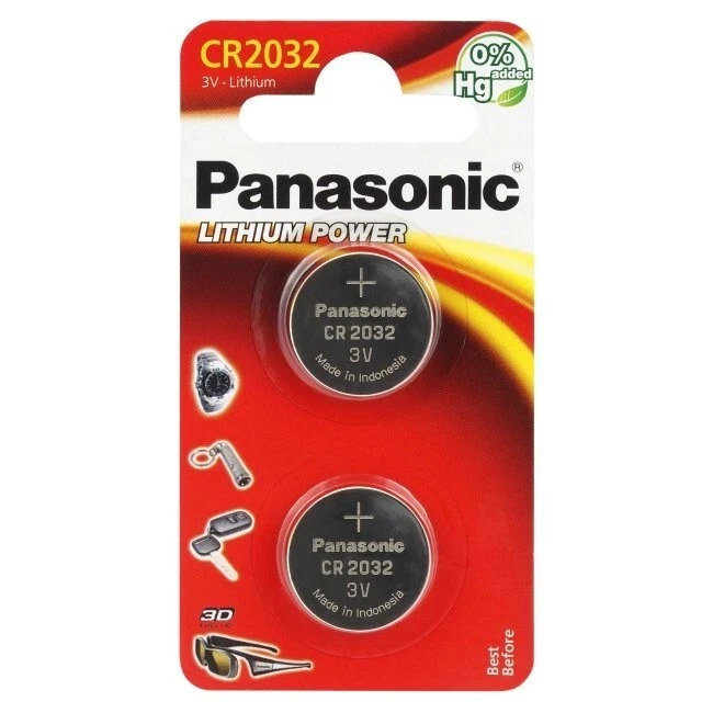 Blister de 2 piles CR2032 Panasonic Lithium 3V pile bouton IEC C CR-2032EL/2B