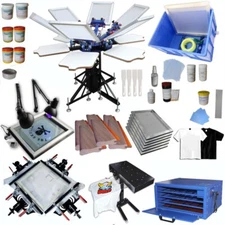 TECHTONGDA Full Set 6 Color 6 Station Screen Printing Kit Pressing Device DIY