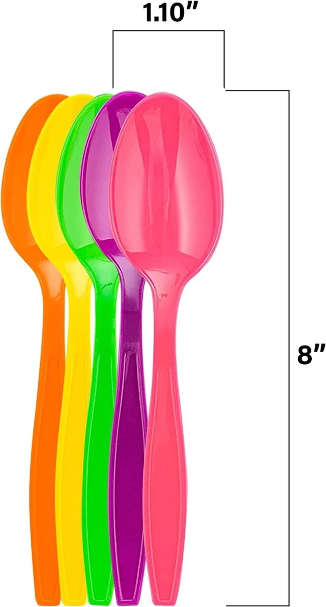 Lot De 8 Cuillères En Plastique Colorées 18,5 Cm - Cuillères Longues Réutilisables Pour Glace, Café, Miel Et Confiture
