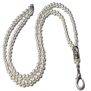 Beaded Lanyard Necklace Work Id Badge Holder Key Finder White Pearls Ebay