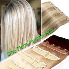 Russian One Piece 100% Human Hair Extensions Clip In Real Remy 3/4 Full Head US