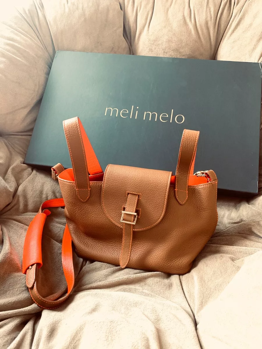 Meli Melo Thela Mini & Calf Leather Tan & Neon Red Cross Body Bag with dust  bag