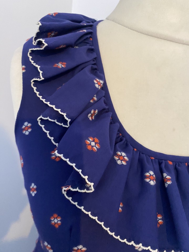 Eastex Vintage Cotton Blend Spanish Frill Dress Size UK 10 Floral Print