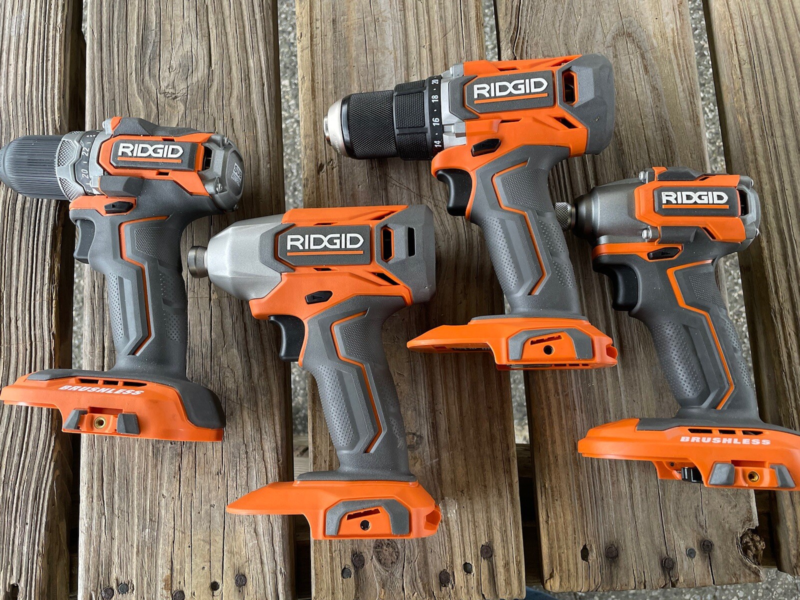 Lot Of 4 RIDGID 18V Cordless Brushless Tools 21/2” Drills 2 1/4