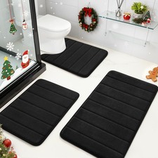 Black Memory Foam Bathroom Rug Set 3 Piece Non Slip Extra Soft, Set 3 PCS