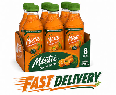 Mistic Vibrant Flavor Orange Carrot Juice Drink, 16 fl oz Bottles (Pack of 6) 